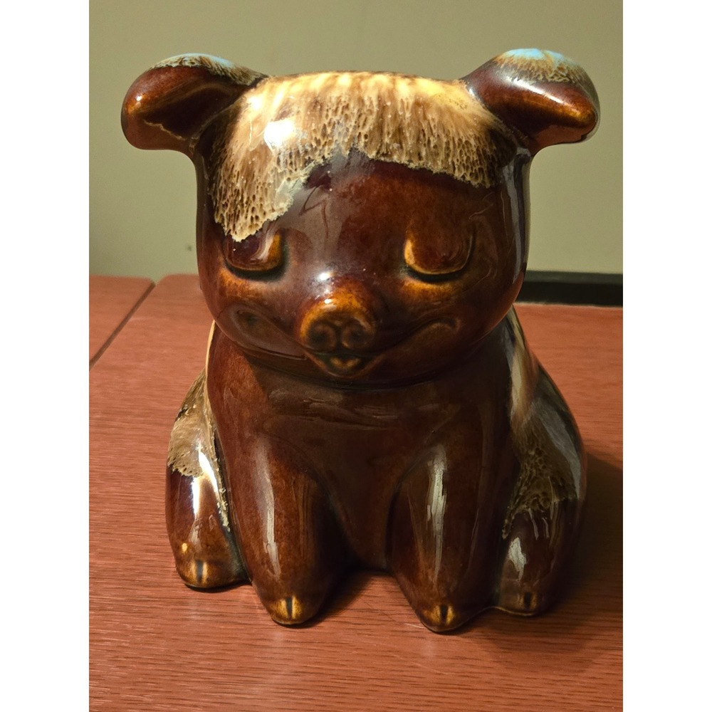 Vintage Hull Pottery Pig Piggy Bank Brown Drip Glaze USA 196 Ceramic Figurine